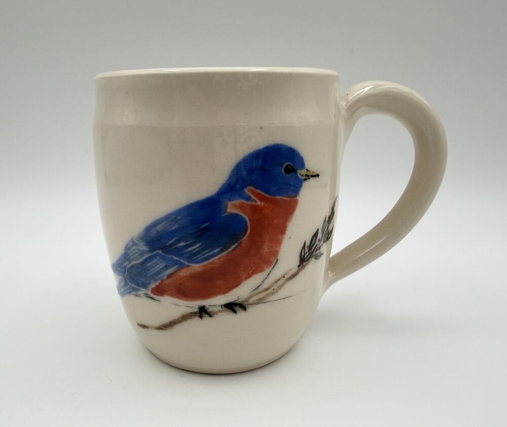 Marie Wetzel Studio Art Pottery Bluebird 12oz Coffee Mug 4” Handmade Signed